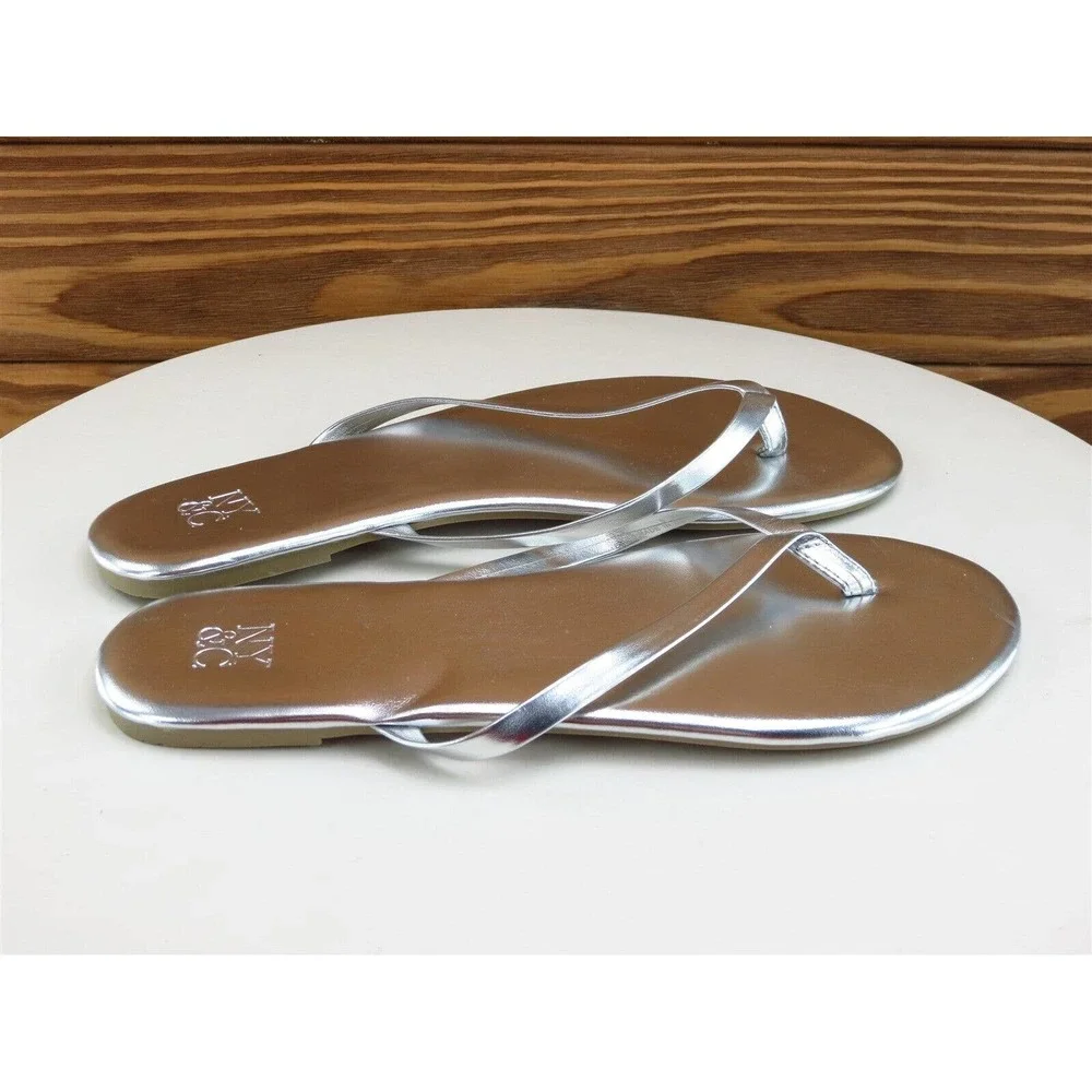 NY&C Size 6 M Women Sandal Flip Flop Silver Synthetic‎
